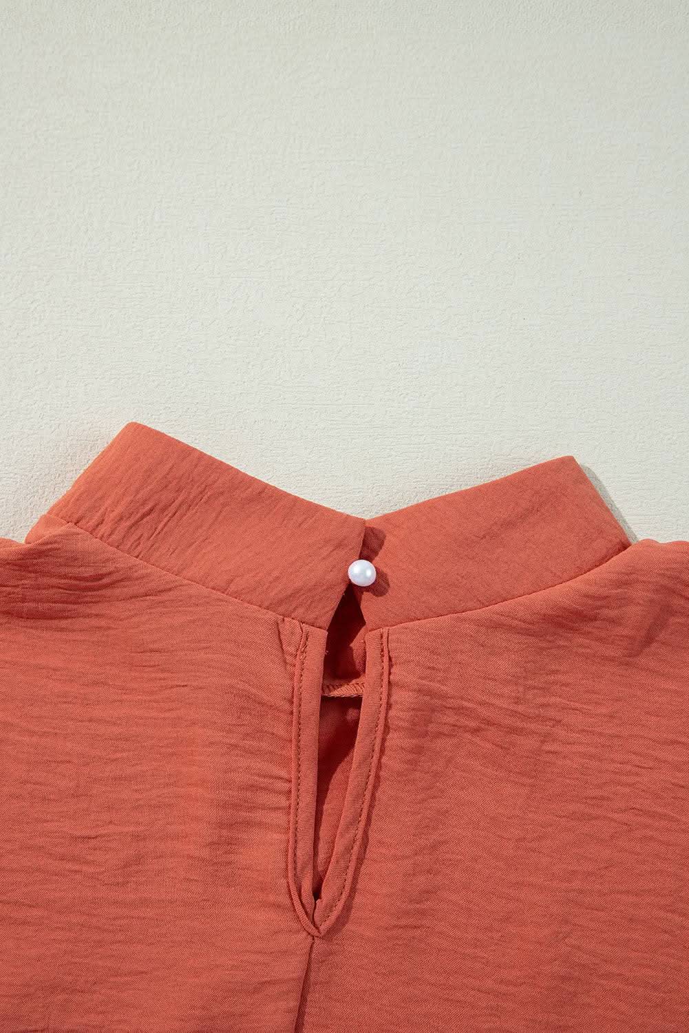 Russet Orange Swiss Dot Balloon Sleeve Loose Blouse - Love Salve